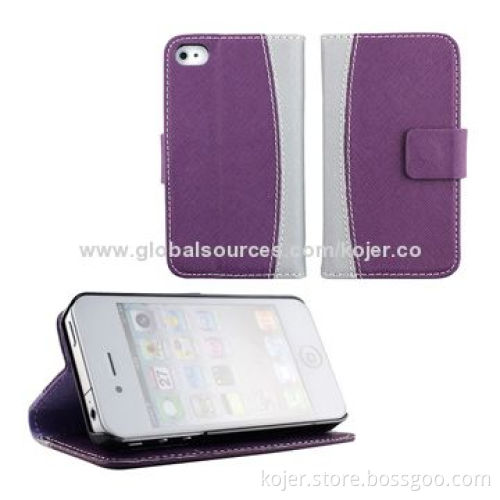Hot Book Style Leather Mobile Phone Cases for iPhone 4, OEM Orders Welcomed
